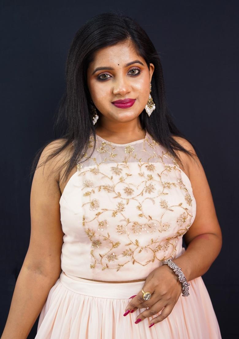 Pink Embellished Satin Lahenga - Indya