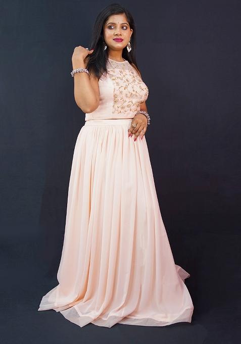 Pink Embellished Satin Lahenga