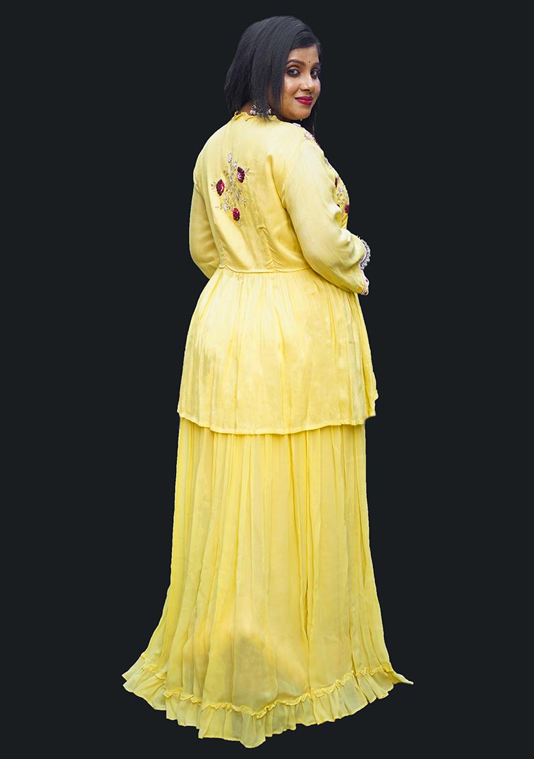 Yellow Embellished Silk Lahenga - Indya