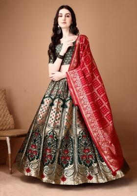 Multicolor Jacquard Work Silk Lehenga Set