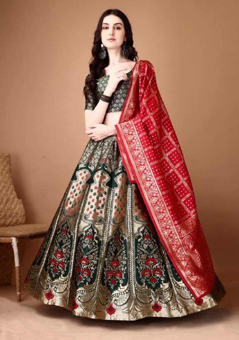 Multicolor Jacquard Work Silk Blend Lehenga Set for Diwali and Festive Wear - Indya