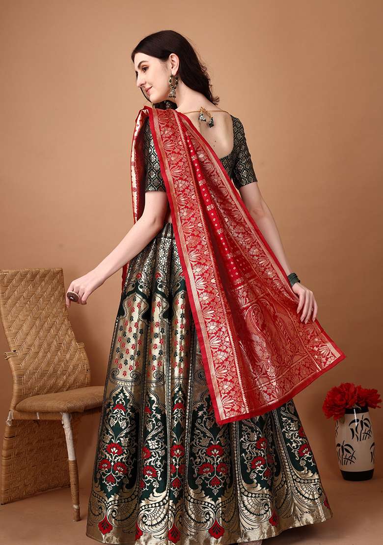Multicolor Jacquard Work Silk Blend Lehenga Set for Diwali and Festive Wear - Indya