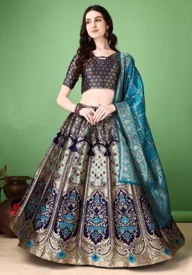Multicolor Jacquard Work Silk Lehenga Set