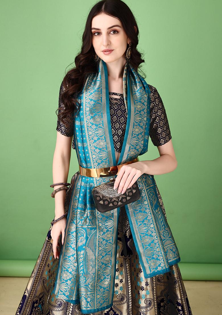 Multicolor Jacquard Work Silk Lehenga Set - Indya