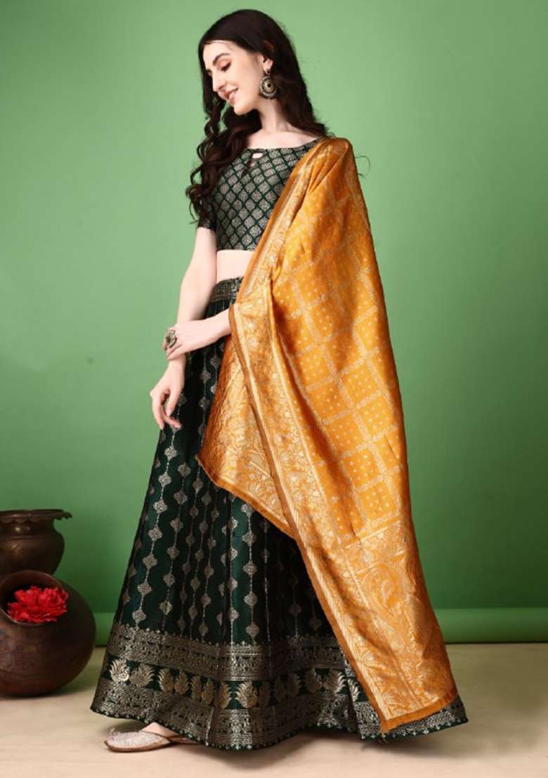 Multicolor Jacquard Work Silk Blend Lehenga Set for Diwali | Wedding & Festive Wear - Indya