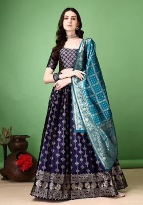 Multicolor Jacquard Work Silk Lehenga Set
