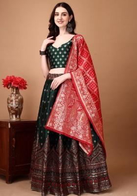 Multicolor Jacquard Work Silk Lehenga Set