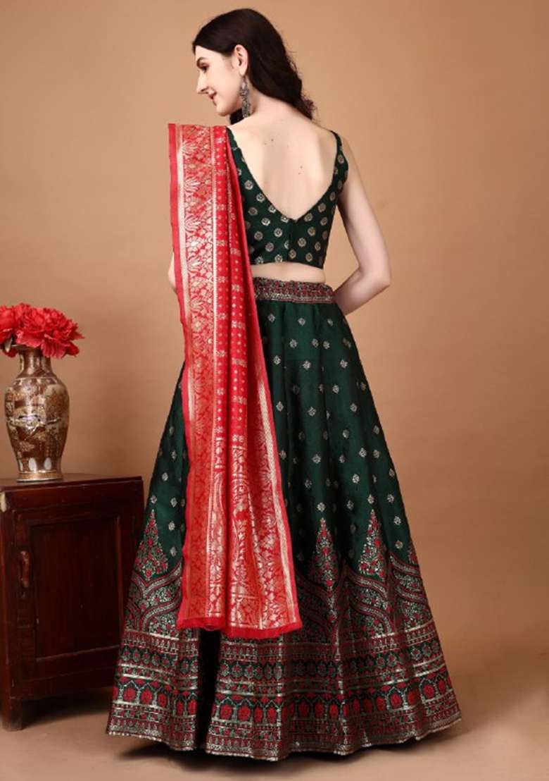 Multicolor Jacquard Work Silk Blend Lehenga Set for Diwali | Wedding & Festive Wear - Indya