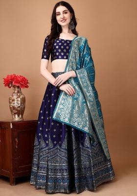 Multicolor Jacquard Work Silk Lehenga Set