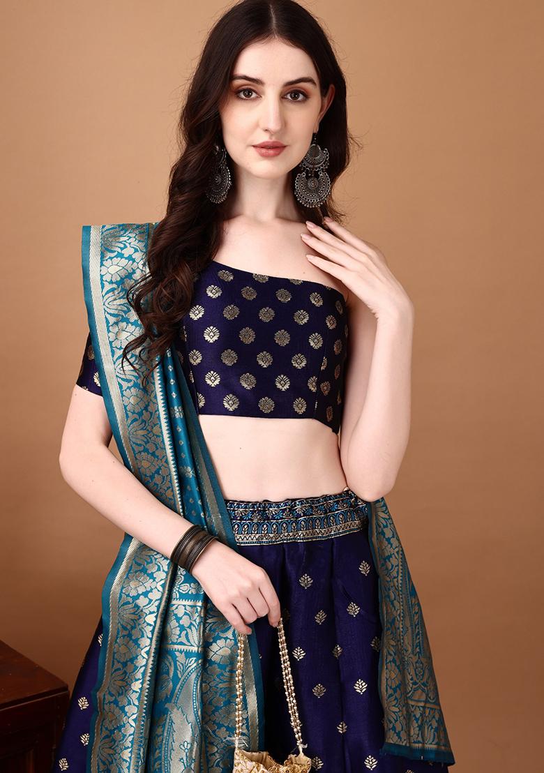 Multicolor Jacquard Work Silk Lehenga Set - Indya