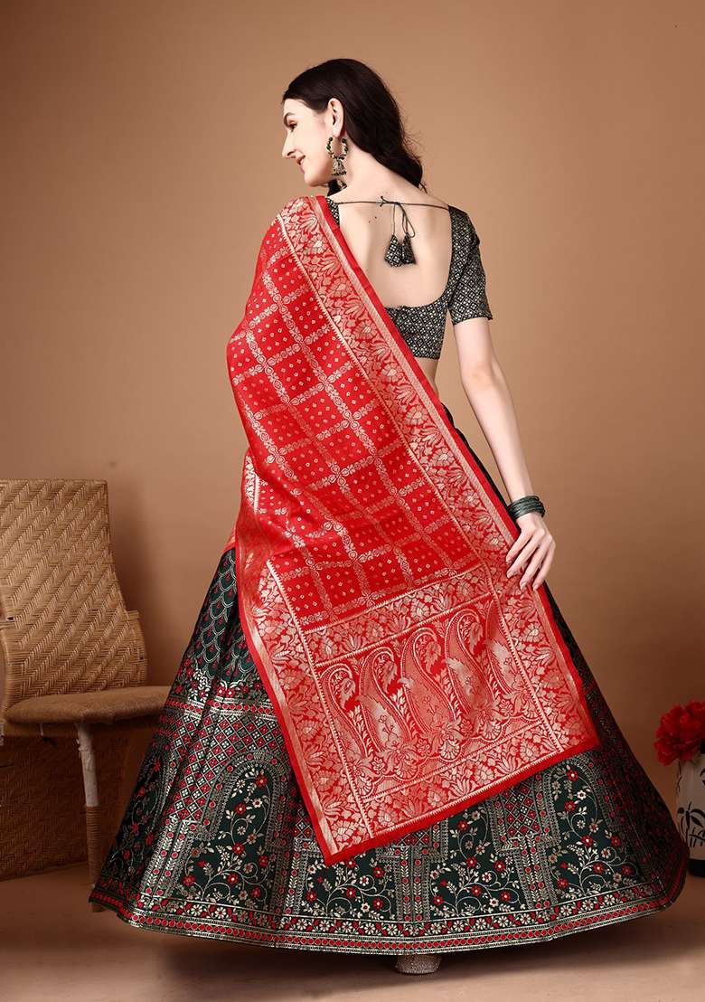 Multicolor Jacquard Work Silk Blend Lehenga Set for Diwali and Festive Wear - Indya
