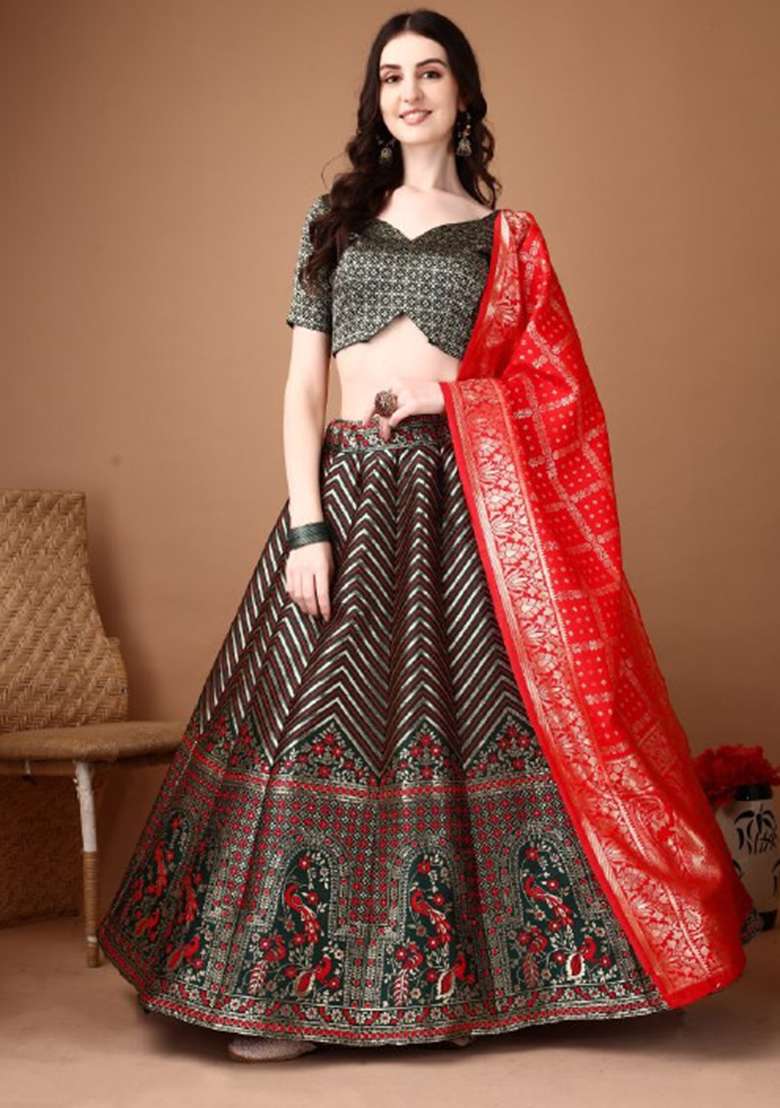Multicolor Jacquard Work Silk Blend Lehenga Set for Diwali | Wedding & Festive Wear - Indya