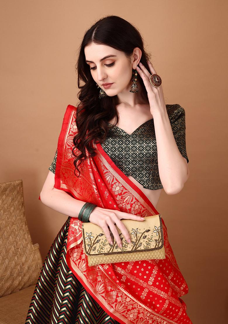 Multicolor Jacquard Work Silk Lehenga Set - Indya