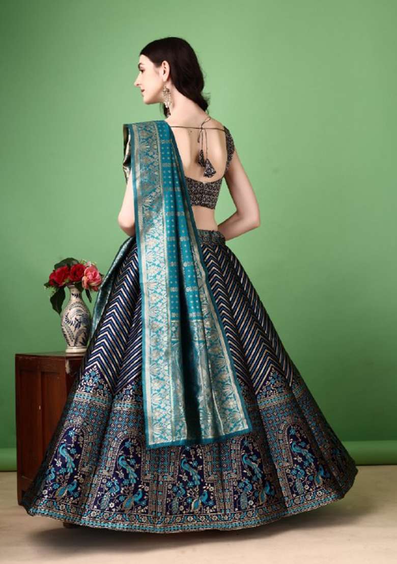 Multicolor Jacquard Work Silk Blend Lehenga Set for Diwali and Festive Wear - Indya