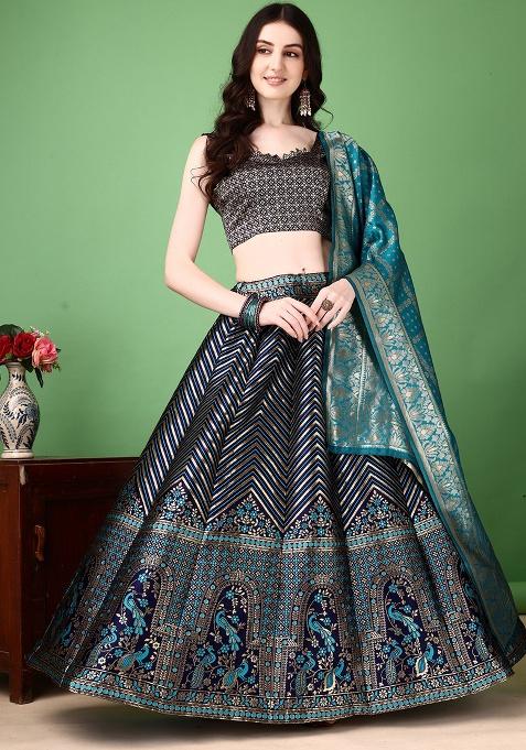 Multicolor Jacquard Work Silk Lehenga Set