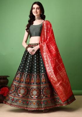 Multicolor Jacquard Work Silk Lehenga Set