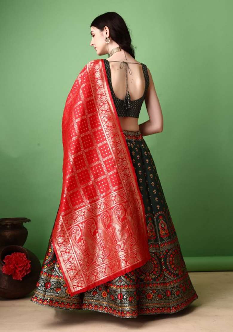 Multicolor Jacquard Work Silk Blend Lehenga Set for Diwali | Wedding & Festive Wear - Indya