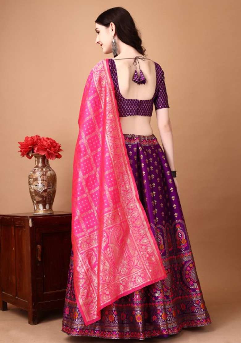 Multicolor Jacquard Work Silk Blend Lehenga Set for Diwali and Festive Wear - Indya