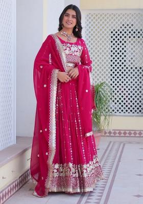 Pink Embroidery Georgette Lehenga Set