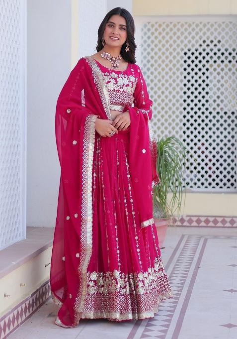 Pink Embroidery Georgette Lehenga Set