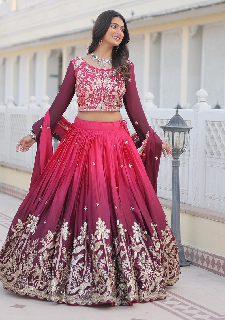 Multicolor Embroidery Georgette Lehenga Set - Indya