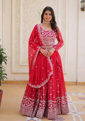 Maroon Embroidery Georgette Lehenga Set