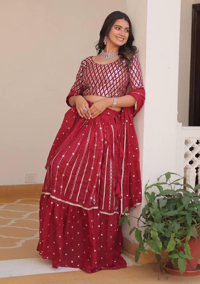 Rani Pink Embroidery Georgette Lehenga Set - Indya