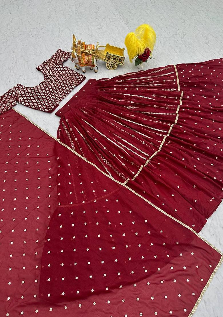 Rani Pink Embroidery Georgette Lehenga Set - Indya