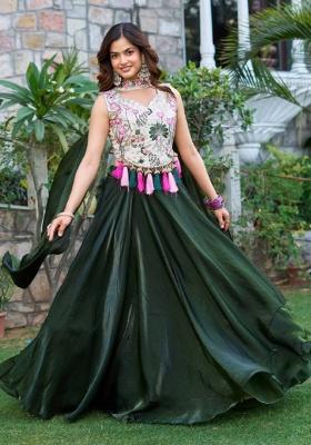 Green Embroidery Silk Lehenga Set
