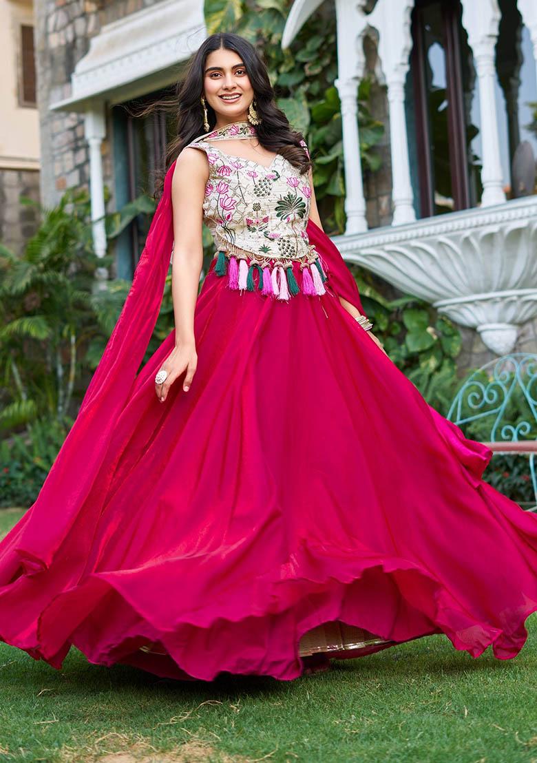 Green Embroidery Silk Lehenga Set - Indya