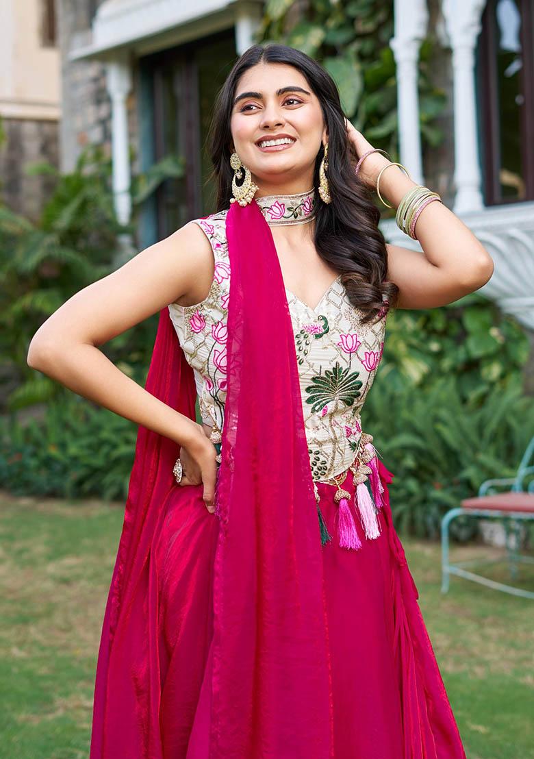 Green Embroidery Silk Lehenga Set - Indya