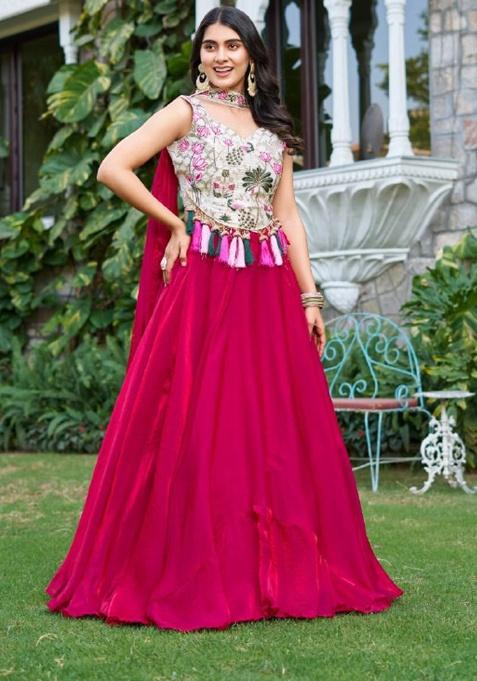 Green Embroidery Silk Lehenga Set