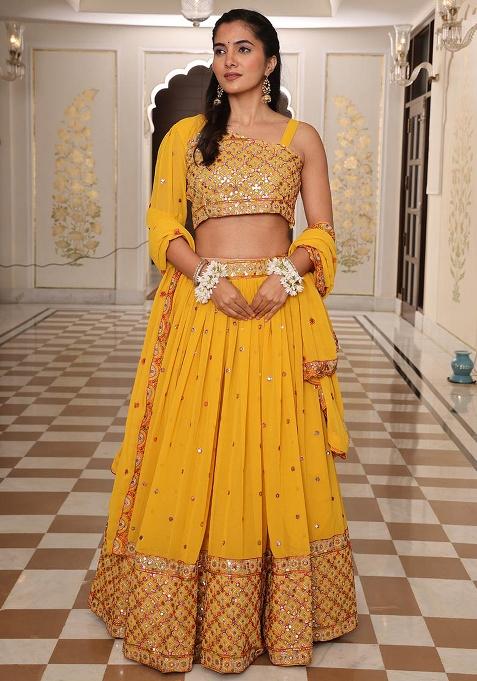 Yellow Embroidery Georgette Lehenga Set