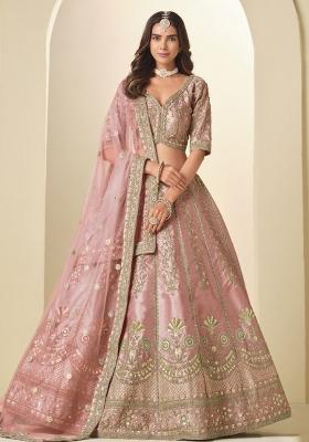 Baby Pink Embroidered Silk Lehenga Set