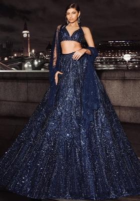 Blue Embroidered Net Lehenga Set