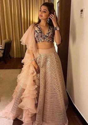 Cream Embroidered Silk Lehenga Set