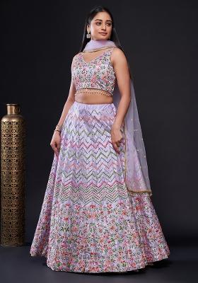 Lavender Embroidered Silk Lehenga Set