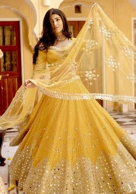 Yellow Embroidered Georgette Lehenga Set
