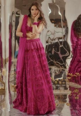 Pink Embroidered Silk Lehenga Set