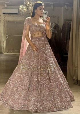 Baby Pink Embroidered Georgette Lehenga Set