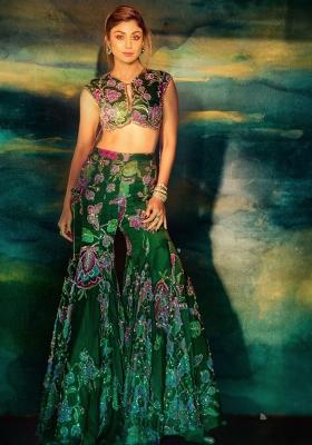 Green Embroidered Silk Lehenga Set