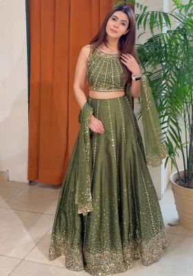 Mehendi Embroidered Silk Lehenga Set