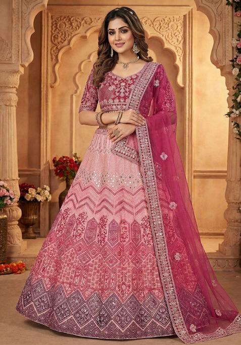 Pink Embroidered Georgette Lehenga Set