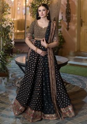 Black Embroidered Silk Lehenga Set