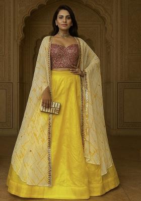 Yellow Embroidered Silk Lehenga Set