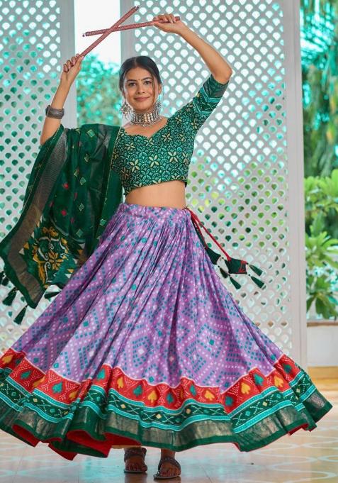 Green Embroidered Silk Lehenga Set