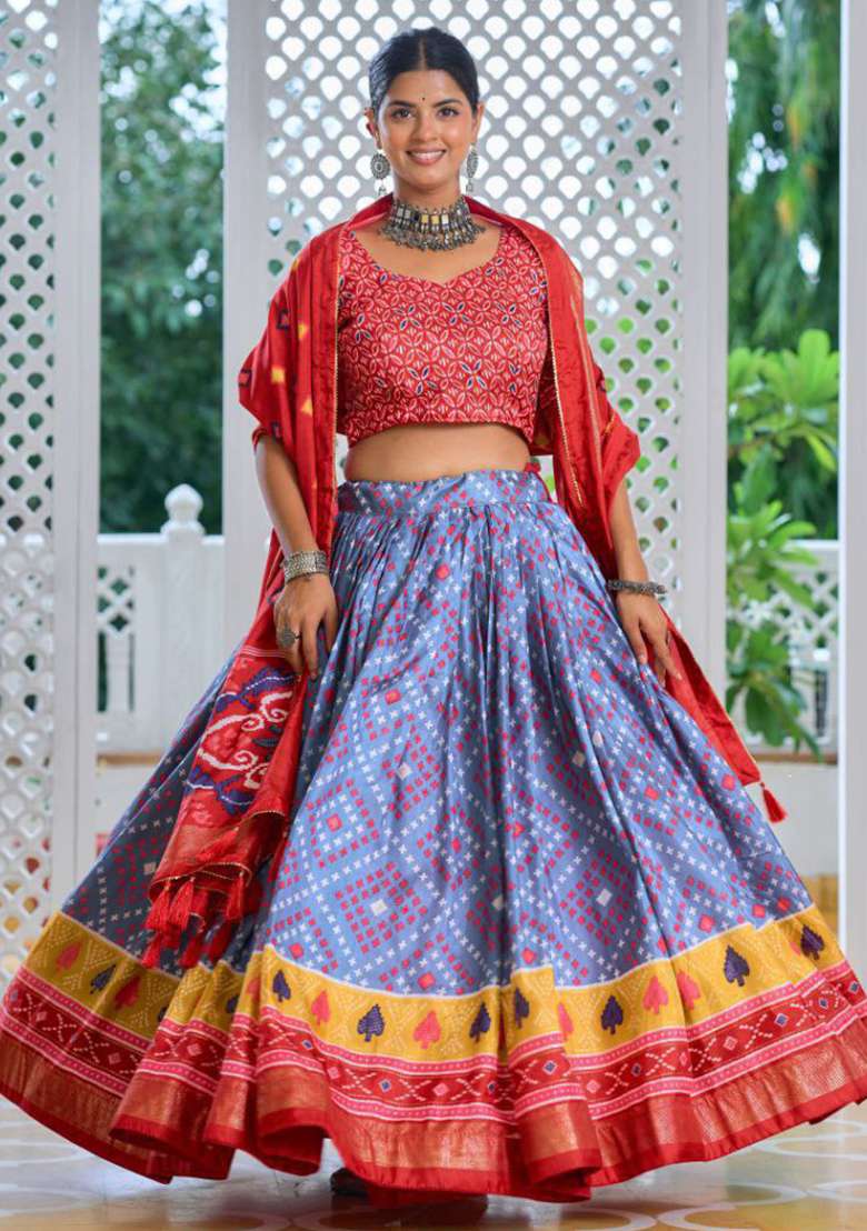 Red Embroidered Silk Lehenga Set - Indya