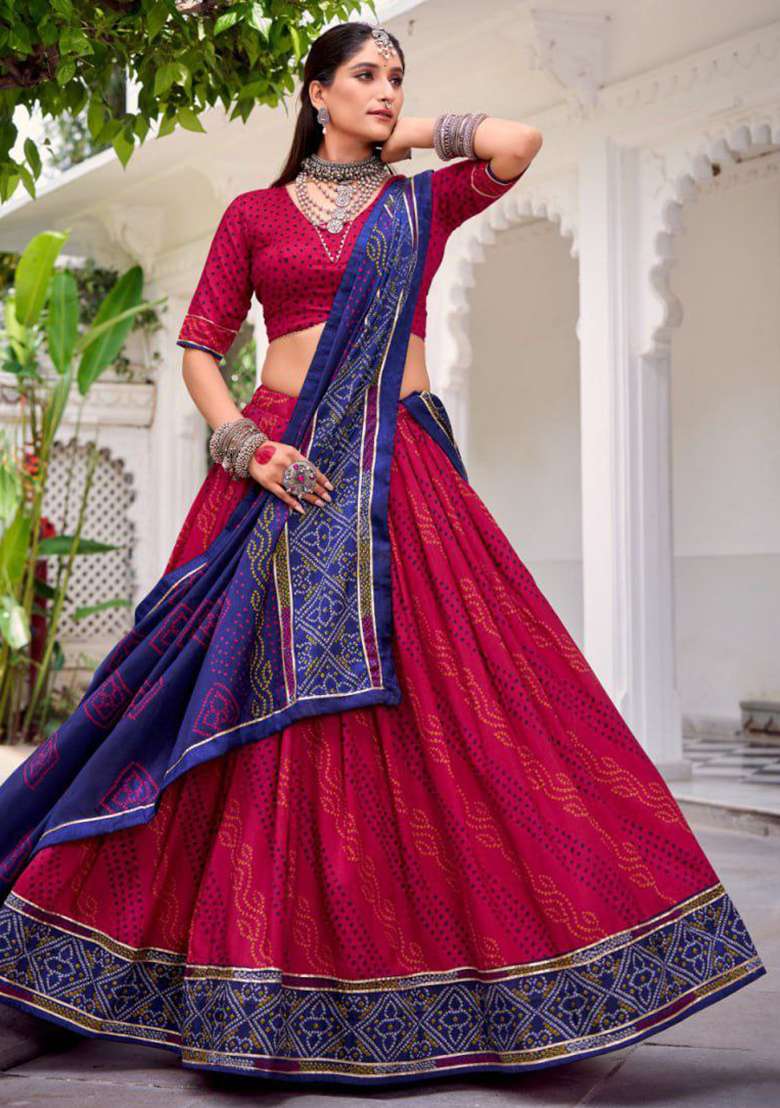 Pink Embroidered Silk Lehenga Set - Indya