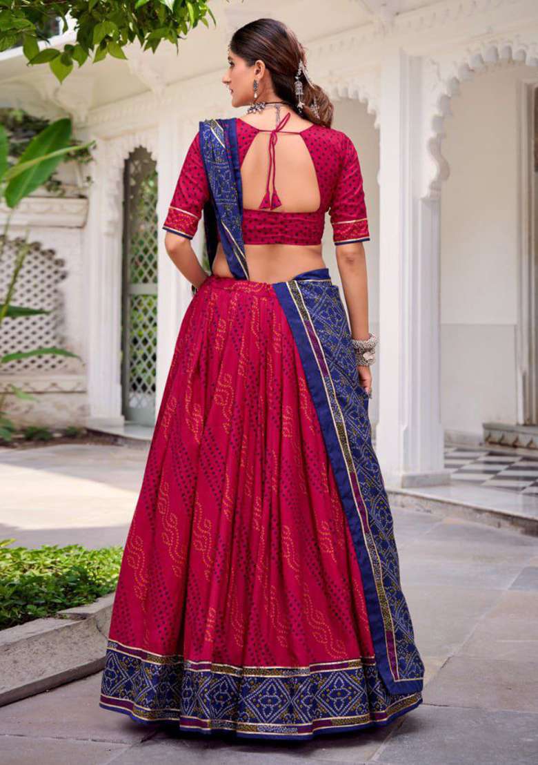 Pink Embroidered Silk Lehenga Set - Indya