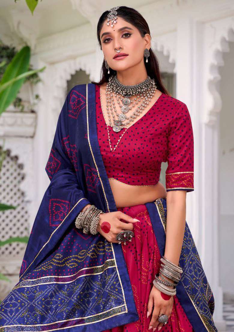 Pink Embroidered Silk Lehenga Set - Indya